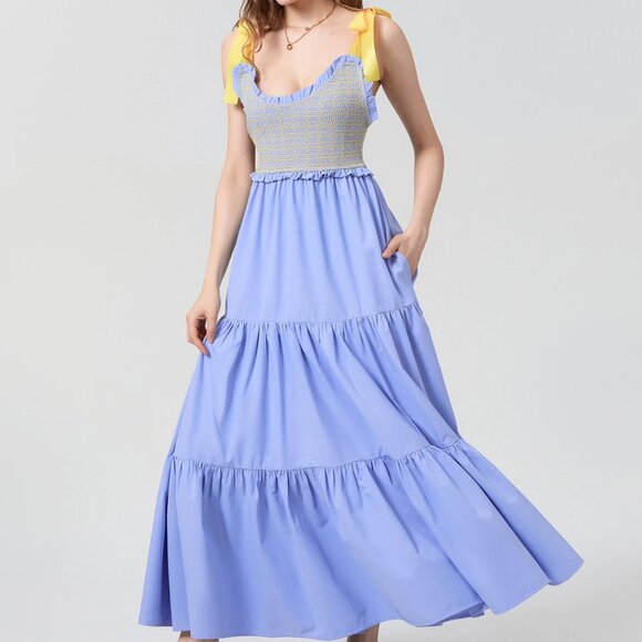 Dreamscape Tiered Blue-Yellow Maxi Dress - Picture 5 of 11